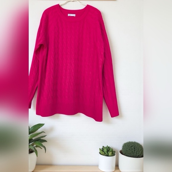 Croft Barrow The Extra Soft Cabled Crew Neck Sweater Sangria Pink Large (EUC) - Picture 2 of 8